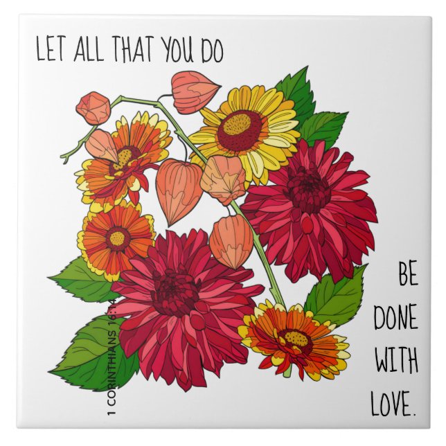 Blommigt (Daisy), versell från 1 korintianer 16:14 Kakelplatta (Framsidan)