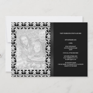 Blommigt Damask Black & White Photo All Events Inbjudningar