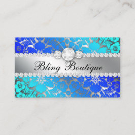 Blommigt Damask Blue Sea Silver judelry Visitkort