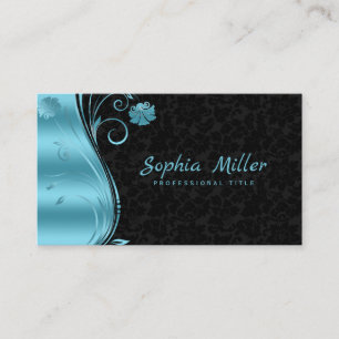 Blommigt Damask Blue Swirl Visitkort