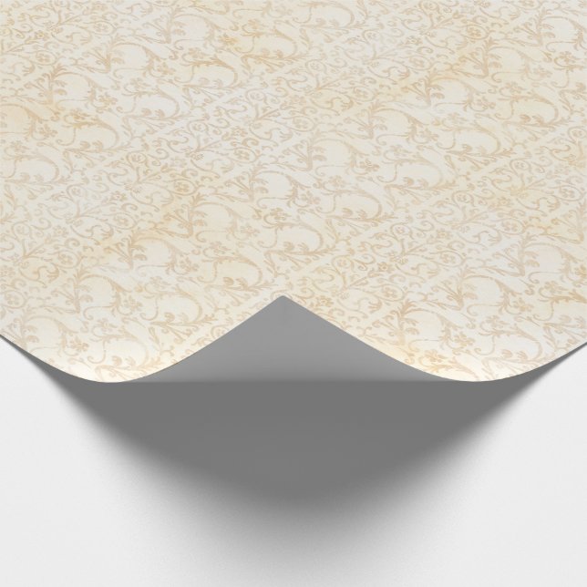 Blommigt Damask Creme och Beige Bröllop Presentpapper (Hörn)