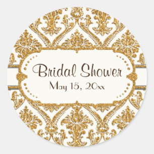 Blommigt Damask Elegant Guld Glitter Möhippa Runt Klistermärke