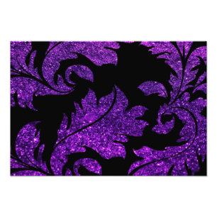 Blommigt Damask, Glitter glöd - Lila svart Fototryck