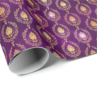 Blommigt Damask Halloween Spell Guld Lila Mönster Presentpapper