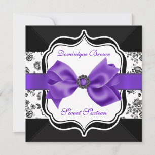 Blommigt Damask Inbjudan med Lila Bow
