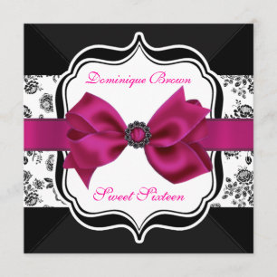 Blommigt Damask Inbjudan med Rosa Bow