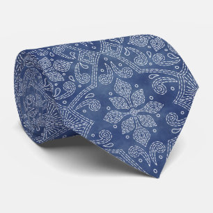 Blommigt Damask Line Art på Denim Blue Slips