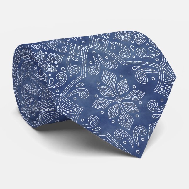 Blommigt Damask Line Art på Denim Blue Slips (Rullad)