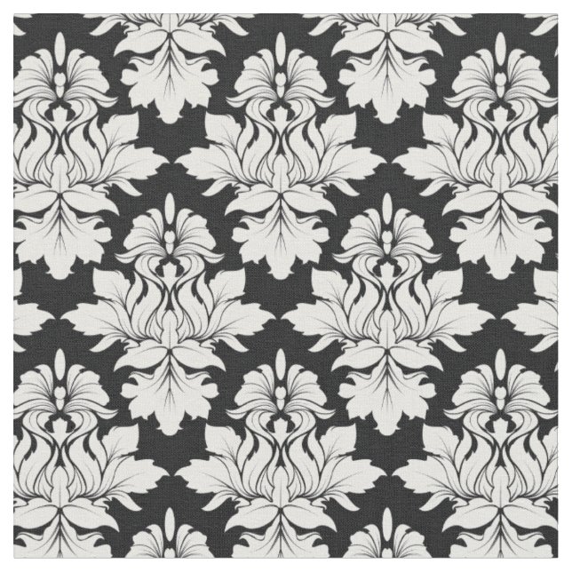 Blommigt Damask på Black Fabric 2 Tyg (Närbild)