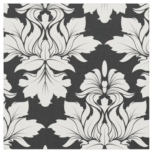 Blommigt Damask på Black Fabric Tyg (Närbild)