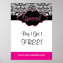 Blommigt Damask Poster Salon Black White Rosa