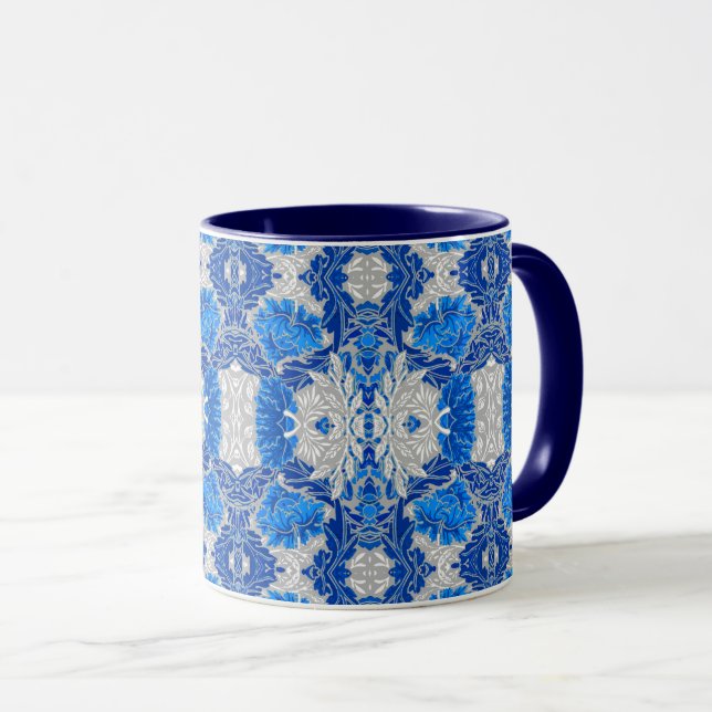 Blommigt Damask, Sapphire Blue och Grått Mugg (Framsida höger)