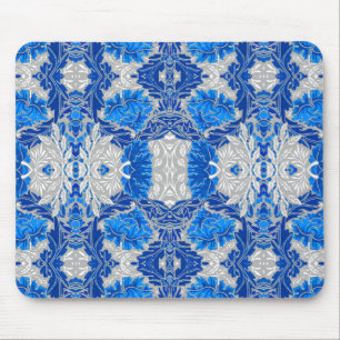 Blommigt Damask, Sapphire Blue och Grått Musmatta