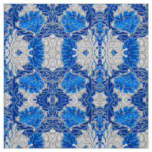 Blommigt Damask, Sapphire Blue och Grått Tyg
