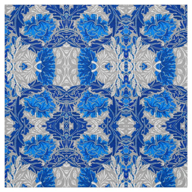 Blommigt Damask, Sapphire Blue och Grått Tyg (Provkarta)