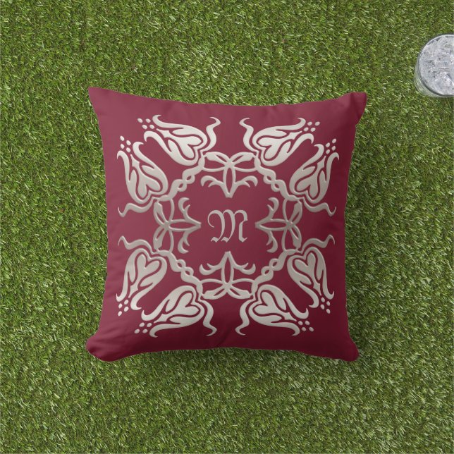 blommigt, damm, golden inslag.monogram. kudde (Gräs)