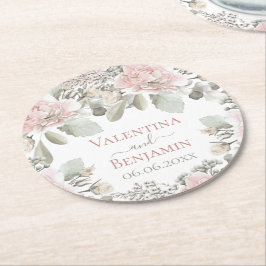 blommigt dammig ro vattenfärgsboho chic namn underlägg papper rund