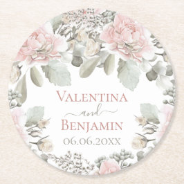 blommigt dammig ro vattenfärgsboho chic namn underlägg papper rund