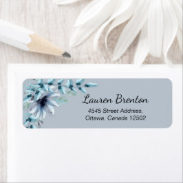 Blommigt dammigt blått grått returadress etikett