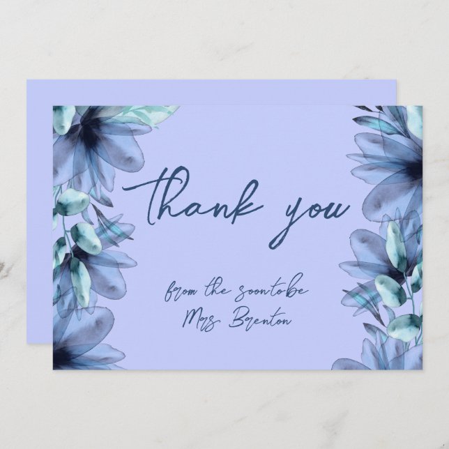 Blommigt Dammussla blå violett Tack Kort (Fram/baksida)