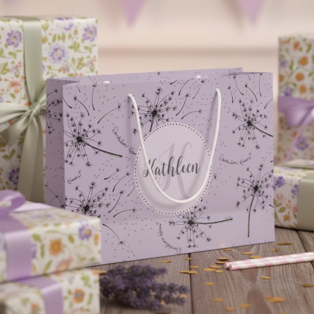 Blommigt Dandelion Kisses Lila Wildblomma (Pretty Dandelion Kisses Lavender Purple Gift Bag for Her. Chic Summer Birthday Wish Floral Gift Wrap)