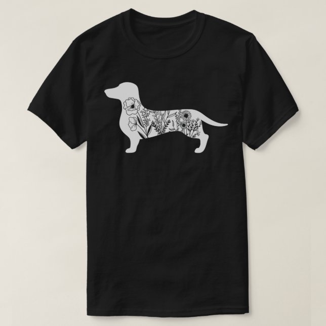 Blommigt Daschund Hund Blommigt Hund för Kvinnor D T Shirt (Design framsida)