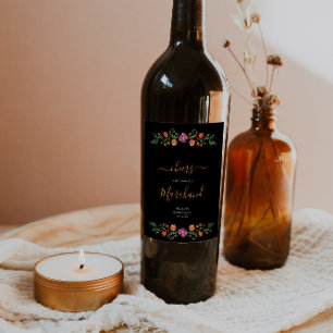 Blommigt Day of the dead Möhippa Vinflaska Etikett