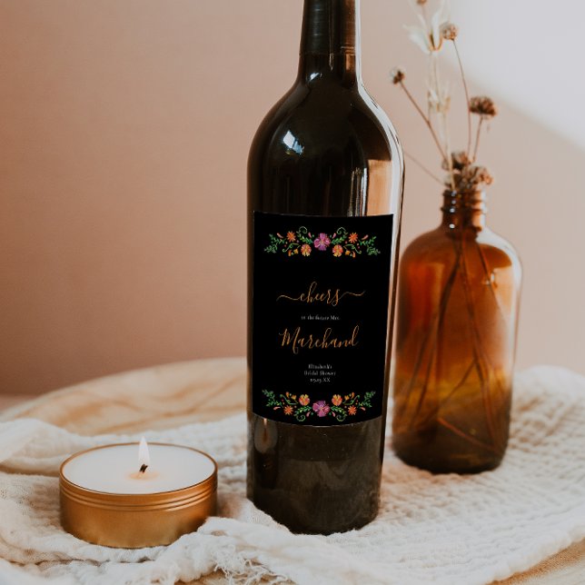 Blommigt Day of the dead Möhippa Vinflaska Etikett (Skapare uppladdad)