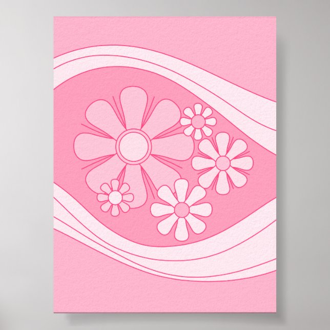 Blommigt Daydröm Retro 60:s Rosa Pastel Flowers Poster (Framsidan)