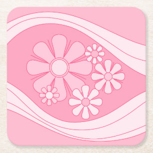 Blommigt Daydröm Retro 60-talets Rosa Pastel Underlägg Papper Kvadrat