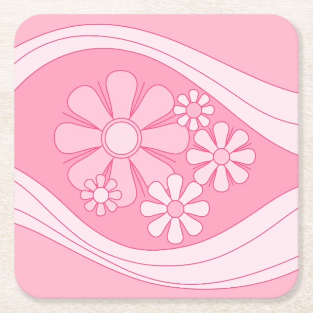 Blommigt Daydröm Retro 60-talets Rosa Pastel Underlägg Papper Kvadrat (Framsidan)