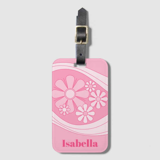 Blommigt Daydröm Retro 60s Rosa Pastel Personlig Bagagebricka (Framsida vertikal)