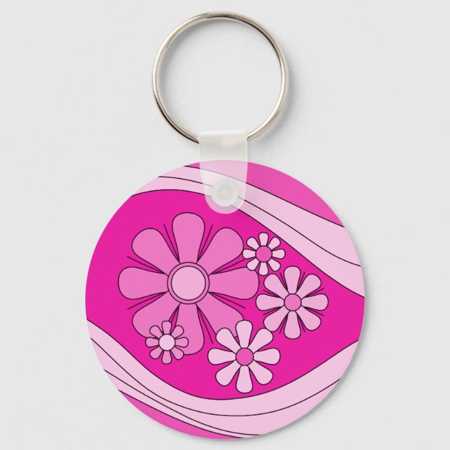 Blommigt Daydröm Retro Shock rosa 60s Blommor Nyckelring (Framsida)