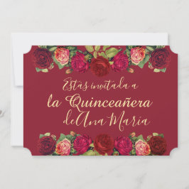 Blommigt de Borgoña Quinceanera Celebración Inbjudningar