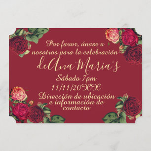 Blommigt de Borgoña Quinceanera Celebración Inbjudningar