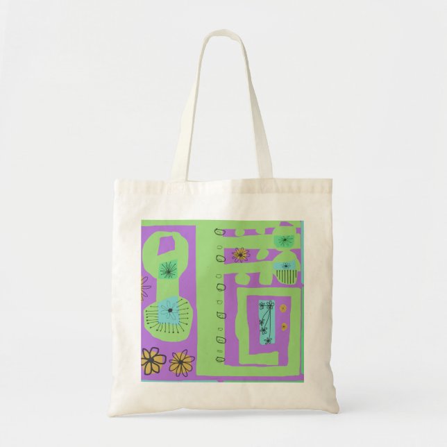 Blommigt Decal Ethnic Print Grönt Lila Black Tygkasse (Framsidan)