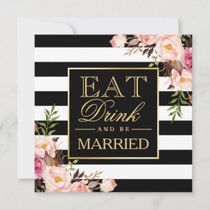 Blommigt deco EAT-dränering och torkning B&W-strim Inbjudningar