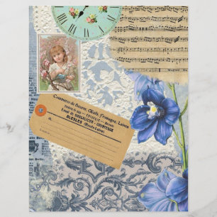 Blommigt Deco, Fransk Vntage Collage Scrapbook Pap