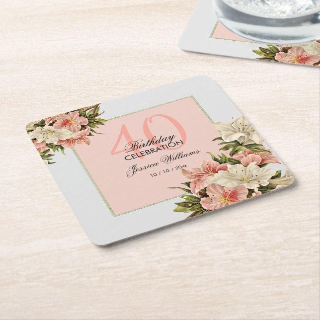 Blommigt Dekorationer Feminin födelsedag Underlägg Papper Kvadrat (Vinklad)