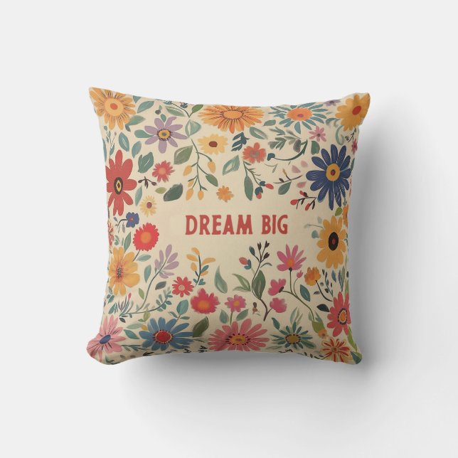 Blommigt Dekorativ kudde - Dream Big Quote Pillow (Framsida)