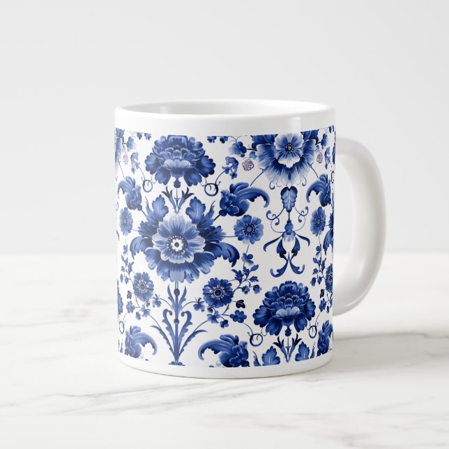 Blommigt Delft Blue Jumbo Mugg (Framsida höger)