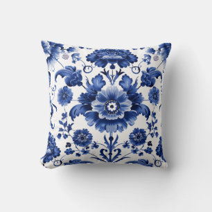 Blommigt Delft Blue Kudde