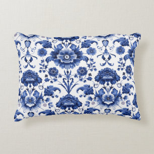 Blommigt Delft Blue Prydnadskudde