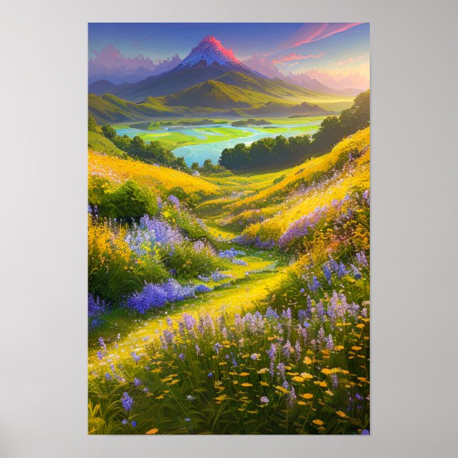 Blommigt Delight, Stunning Grönt Valley Poster (Framsidan)
