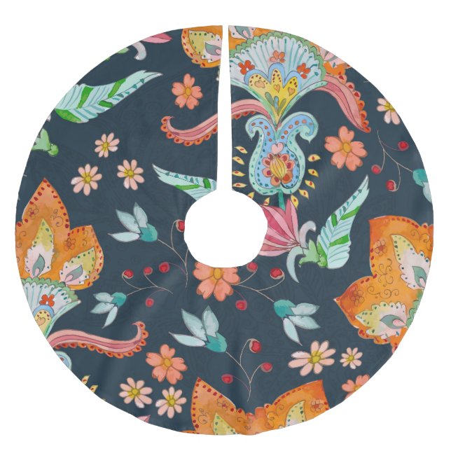 Blommigt Delight: Vattenfärgsblomma Struktur Julgransmatta Borstad Polyester (Framsidan)