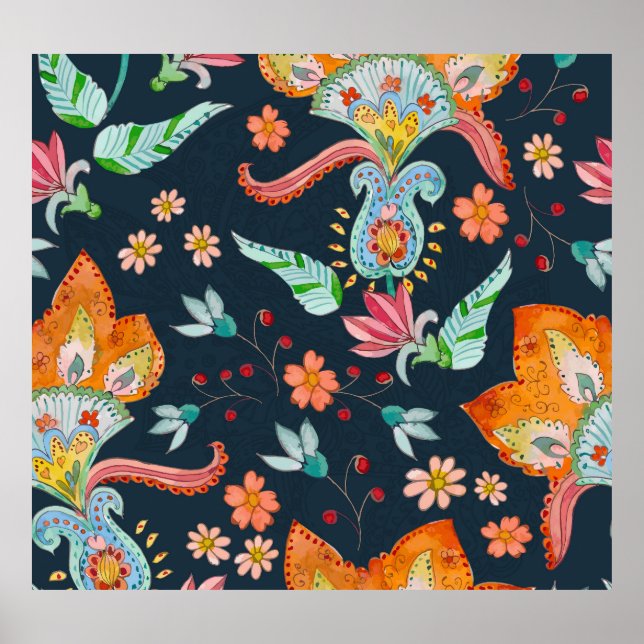 Blommigt Delight: Vattenfärgsblomma Struktur Poster (Framsidan)