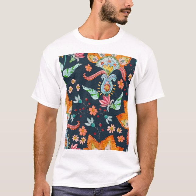Blommigt Delight: Vattenfärgsblomma Struktur T Shirt (Framsida)