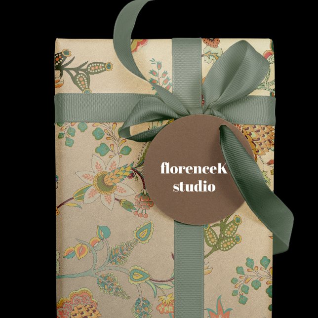 Blommigt Delikat Oriental Garden Guld Kraft Cali Presentpapper (Floral Delicate Oriental Garden Gold Kraft Cali Wrapping Paper)