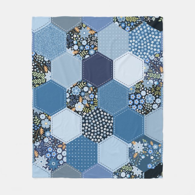 Blommigt, denim-lappverk: blå mönster. fleecefilt (Framsidan)