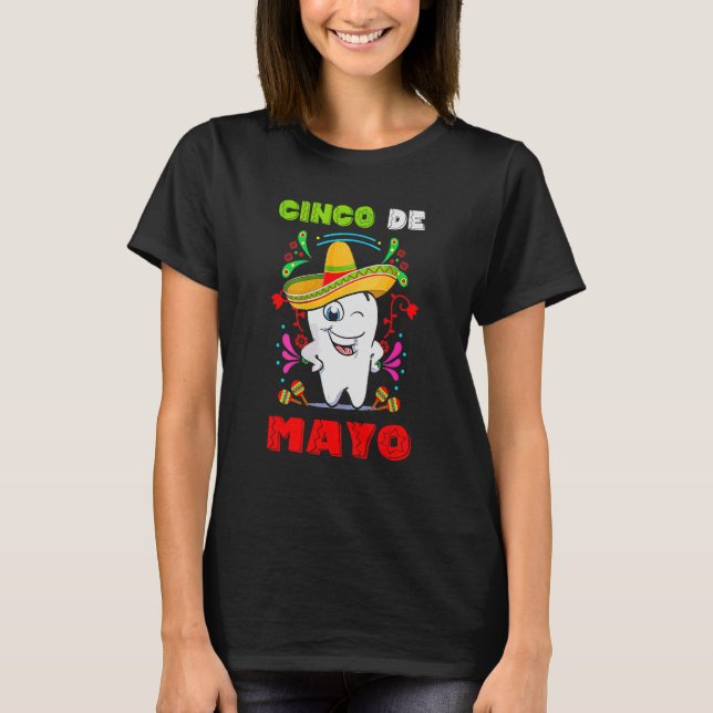 Blommigt Dental Tooth Cinco De Mayo Mexican Dentis T Shirt (Framsida)